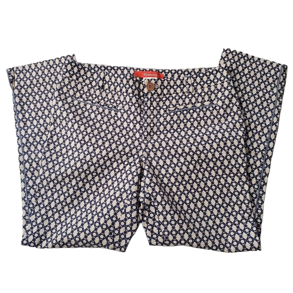 Anthropologie Cartonnier Womens Geometric Print Capri Pants Size 4 Side Piping